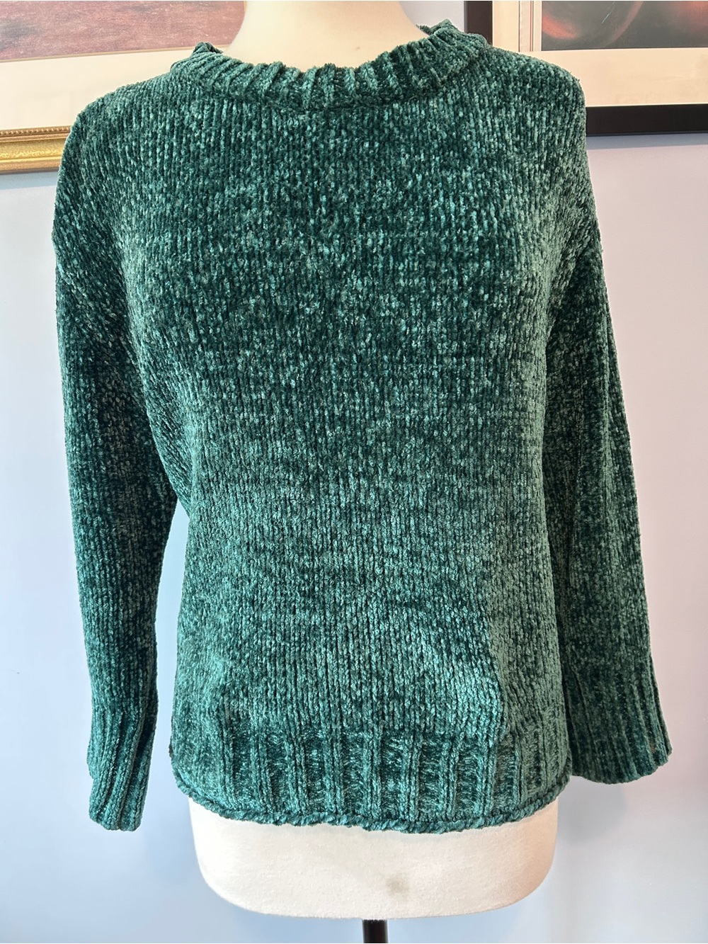 Christian Siriano Emerald Chenille Crewneck Sweater